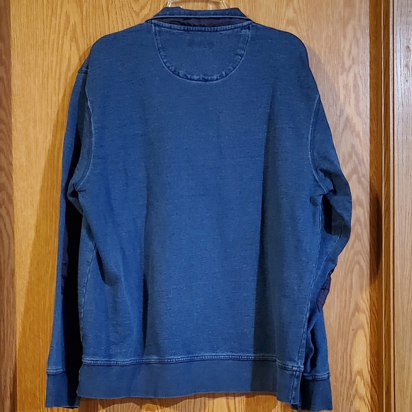 Orvis blue denim 1/4 zip pullover with elbow patches cotton size L - Picture 6 of 9